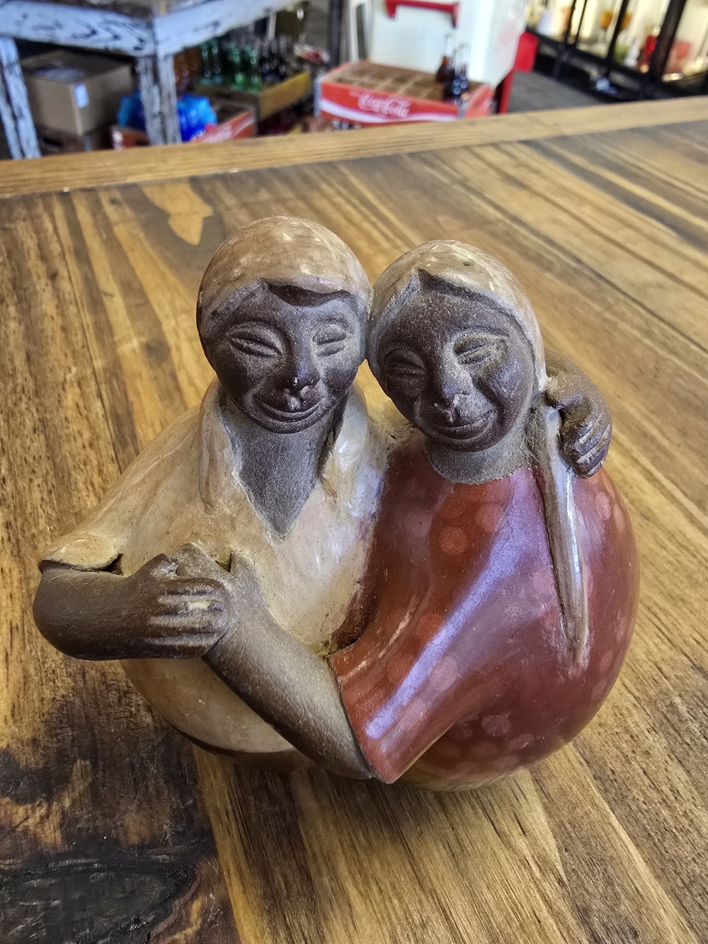 Handcrafted Embrace Ceramic Sculpture - Brown & Red